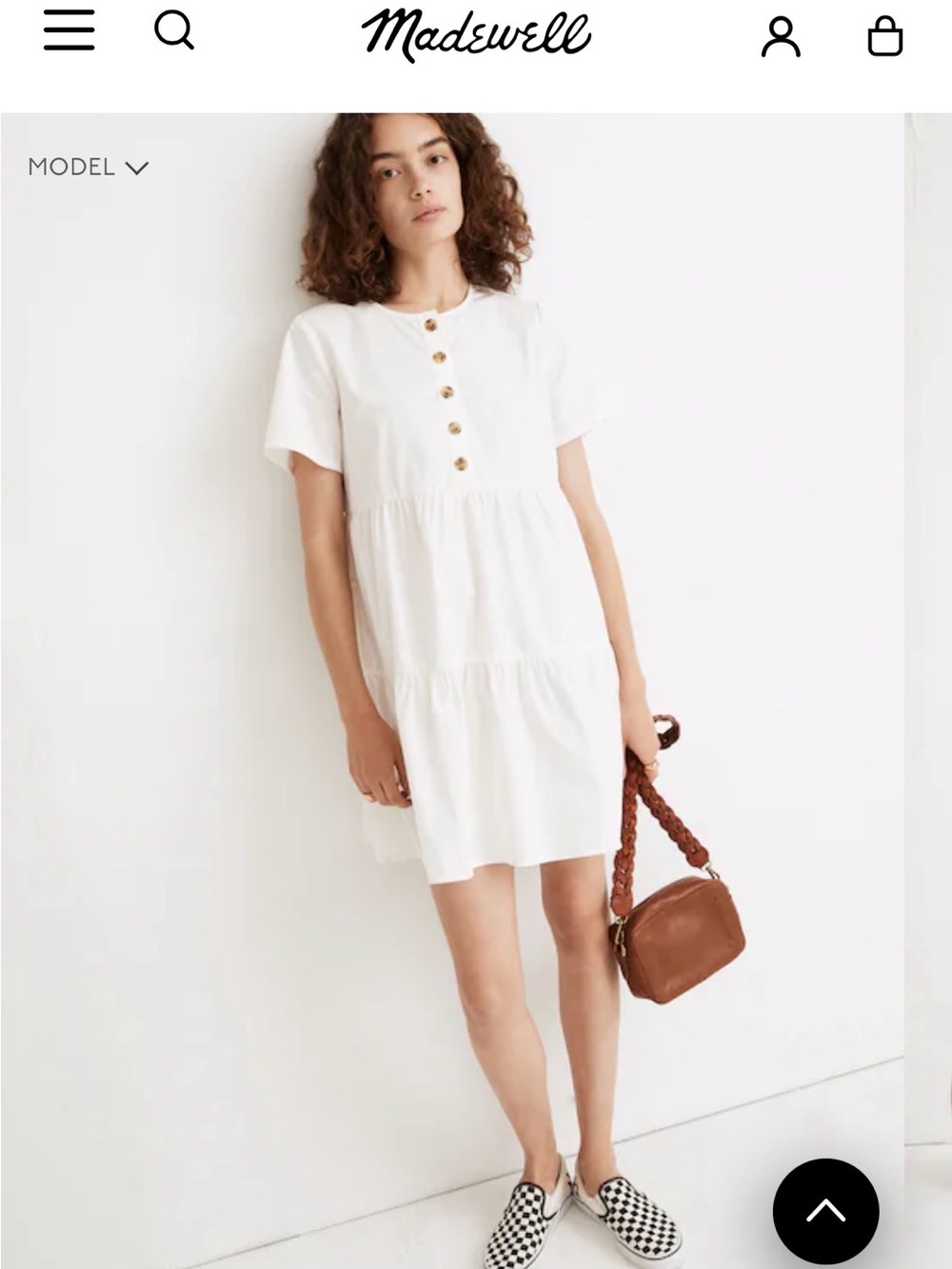 Madewell White Short-Sleeve Tiered Button Dress